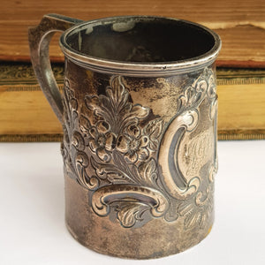 Sterling Silver Superb Floral Repousse Christening Mug Antique Victorian Chester circa 1899