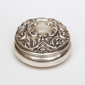 Sterling Silver Repousse Pagan Green Man And Floral Trinket Pill Box Vintage Birmingham Circa 1987