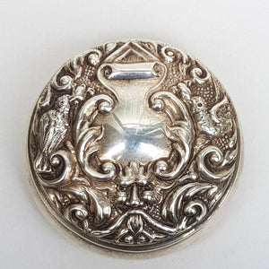 Sterling Silver Repousse Pagan Green Man And Floral Trinket Pill Box Vintage Birmingham Circa 1987