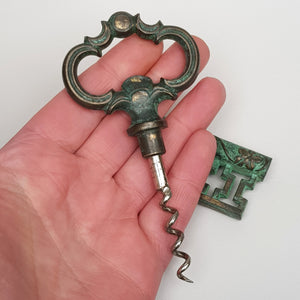 Vintage Brass And Steel Ornate Novelty Door Key Style Sheathed Bottle Corkscrew Vintage Circa 1970's