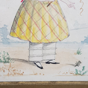 Superb Primitive Water Colour Painting Of A Young Girl With A Pony Crop Antique Georgian Named circa 1800