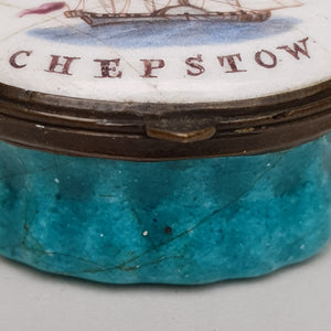 Rare Enamel Patch Box A Present From Chepstow Hand Painted Paddle Steamer Ship Antique Georgian circa 1800