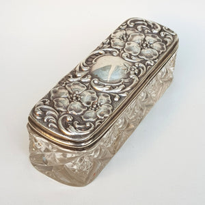 Sterling Silver Lidded Cut Glass Trinket Box Catharanthus Pattern Antique George V Birmingham Circa 1913