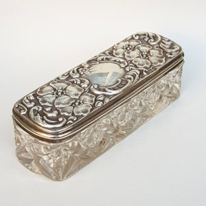 Sterling Silver Lidded Cut Glass Trinket Box Catharanthus Pattern Antique George V Birmingham Circa 1913