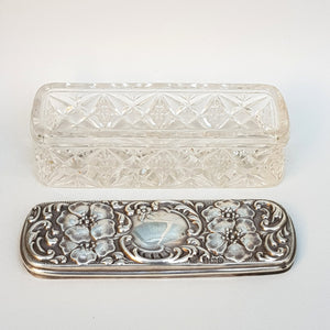 Sterling Silver Lidded Cut Glass Trinket Box Catharanthus Pattern Antique George V Birmingham Circa 1913