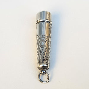 Sterling Silver Cheroot Holder Fob Case With Original Carved Amber Cheroot Holder Antique Edwardian Birmingham Circa 1910