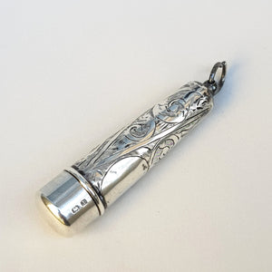 Sterling Silver Cheroot Holder Fob Case With Original Carved Amber Cheroot Holder Antique Edwardian Birmingham Circa 1910