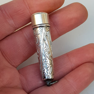 Sterling Silver Cheroot Holder Fob Case With Original Carved Amber Cheroot Holder Antique Edwardian Birmingham Circa 1910