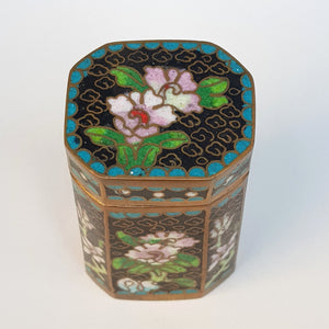 Enamelled Bronze Cloisonne Floral Patterned Panelled Lidded Box Vintage circa 1950's