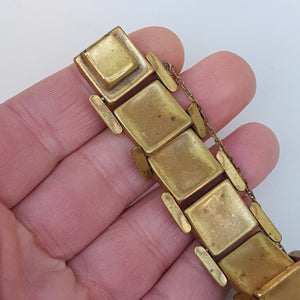 Egyptian Gilt Metal Panel Bracelet With Gold Silver And Niello Work Pyramids Art Deco Vintage circa 1930