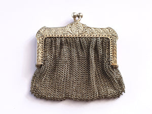 Superb French Solid Silver Chain Mesh Chatelaine Coin Purse Antique Circa 1890