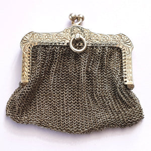 Superb French Solid Silver Chain Mesh Chatelaine Coin Purse Antique Circa 1890