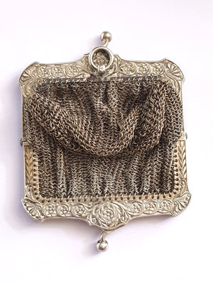 Superb French Solid Silver Chain Mesh Chatelaine Coin Purse Antique Circa 1890