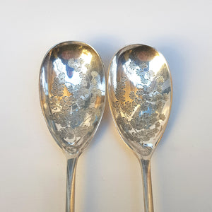 Sterling Silver Pair Of Floral Engraved Confiture Spoons In Leather Case Antique Victorian Sheffield Circa 1899