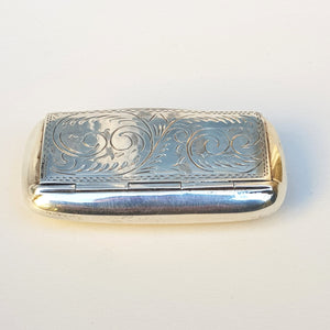 Sterling Silver Victorian Style Pocket Pill Box Ornate Floral Engraved Vintage London Circa 1993