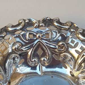 Sterling Silver Fretted Repousse Lovers Knot Foliate Detail Trinket Dish Antique Victorian Birmingham circa 1888