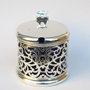 Sterling Silver Heavy Gauge Large Sized Ornate Table Mustard Pot With Spoon Antique Victorian London Circa 1842