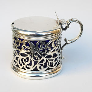 Sterling Silver Heavy Gauge Large Sized Ornate Table Mustard Pot With Spoon Antique Victorian London Circa 1842