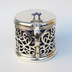 Sterling Silver Heavy Gauge Large Sized Ornate Table Mustard Pot With Spoon Antique Victorian London Circa 1842