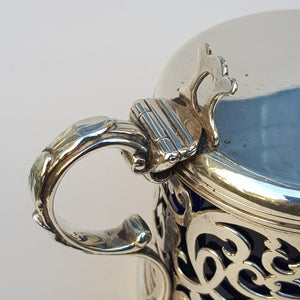 Sterling Silver Heavy Gauge Large Sized Ornate Table Mustard Pot With Spoon Antique Victorian London Circa 1842