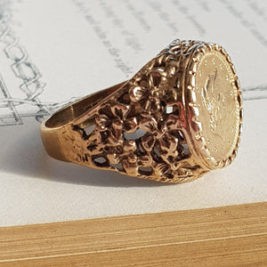 9k Gold Ring With 14k Gold 1 Taller Coin Setting Size UK M Vintage Birmingham circa 1978
