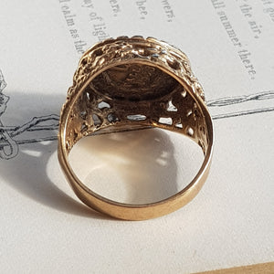 9k Gold Ring With 14k Gold 1 Taller Coin Setting Size UK M Vintage Birmingham circa 1978