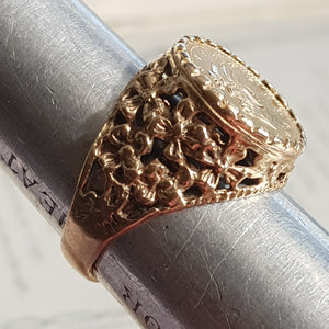 9k Gold Ring With 14k Gold 1 Taller Coin Setting Size UK M Vintage Birmingham circa 1978