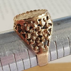 9k Gold Ring With 14k Gold 1 Taller Coin Setting Size UK M Vintage Birmingham circa 1978