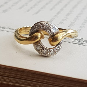 18k Gold Diamond Donut Lasso Ring Size U.K M Vintage London circa 1980