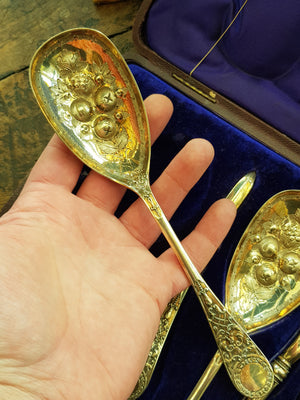 Silver Plated Nutcracker Berry Spoon Grape Scissor Set Antique Victorian Rd Marked circa 1879