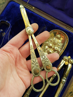 Silver Plated Nutcracker Berry Spoon Grape Scissor Set Antique Victorian Rd Marked circa 1879