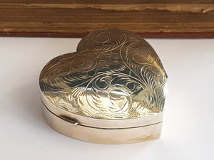 Sterling Silver Love Heart Shaped Floral Detail Trinket Box Vintage London circa 1990