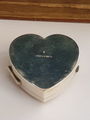 Sterling Silver Love Heart Shaped Floral Detail Trinket Box Vintage London circa 1990