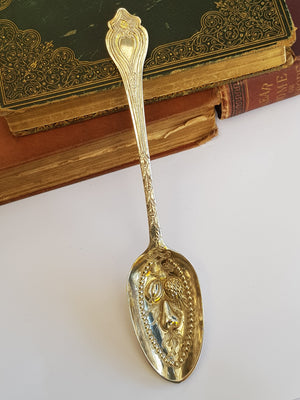 Sterling Silver Repousse Low Mark Dog Nose Berry Spoon Antique London circa 1758