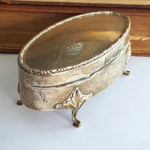 Sterling Silver Ornate Four Leaf Legged Lidded Trinket Box Antique Birmingham circa 1912