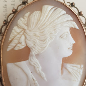 9k Gold Framed Large Carved Shell Cameo Brooch Antique Edwardian circa 1905