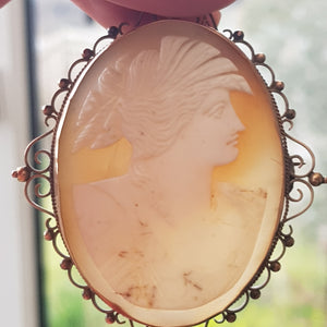 9k Gold Framed Large Carved Shell Cameo Brooch Antique Edwardian circa 1905