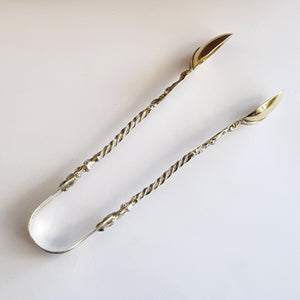 Sterling Silver Superb Pair Of Apostle Sugar Tongs Antique London circa 1869