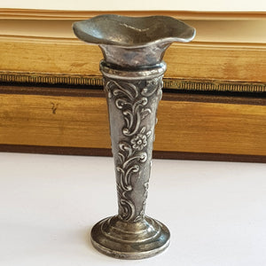 Sterling Silver Floral Repousse Specimen Bud Vase Antique Edwardian Birmingham circa 1903