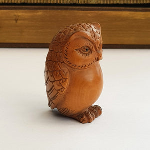 Japanese Hand Carved Fruitwood Netsuke Figure Of An Owl Antique Meiji circa 1880