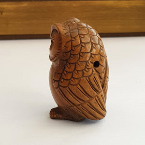 Japanese Hand Carved Fruitwood Netsuke Figure Of An Owl Antique Meiji circa 1880