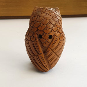 Japanese Hand Carved Fruitwood Netsuke Figure Of An Owl Antique Meiji circa 1880