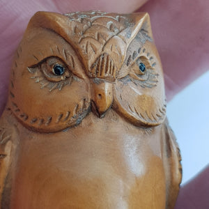 Japanese Hand Carved Fruitwood Netsuke Figure Of An Owl Antique Meiji circa 1880