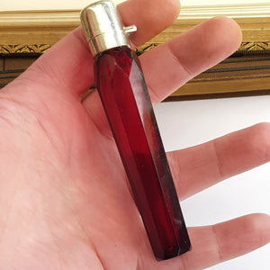 Superb Cut Ruby Glass Sterling Silver Mounted Scent Bottle Antique Birmingham circa 1897