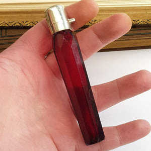 Superb Cut Ruby Glass Sterling Silver Mounted Scent Bottle Antique Birmingham circa 1897