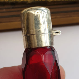 Superb Cut Ruby Glass Sterling Silver Mounted Scent Bottle Antique Birmingham circa 1897
