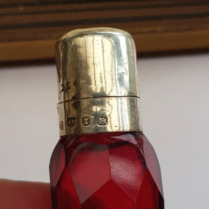 Superb Cut Ruby Glass Sterling Silver Mounted Scent Bottle Antique Birmingham circa 1897