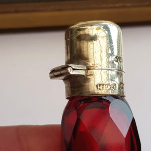 Superb Cut Ruby Glass Sterling Silver Mounted Scent Bottle Antique Birmingham circa 1897