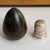 Hand Painted Wooden Egg Shaped Thimble Case With Sterling Silver Thimble Antique circa 1908