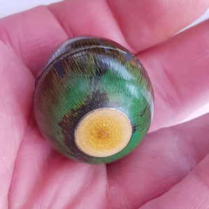 Hand Painted Wooden Egg Shaped Thimble Case With Sterling Silver Thimble Antique circa 1908